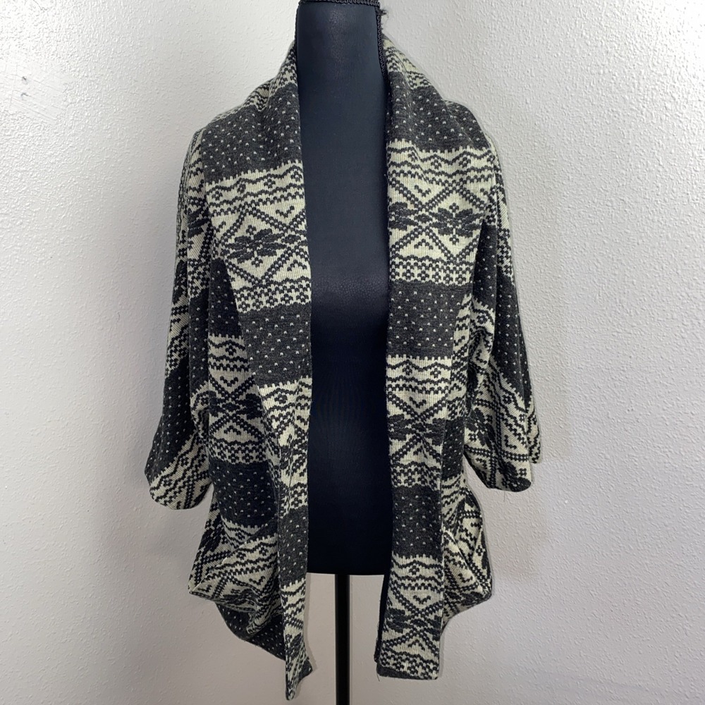 Jolt Open Front Cardigan Sweater Women's Small‎ Black Fair Isle Pockets Boho